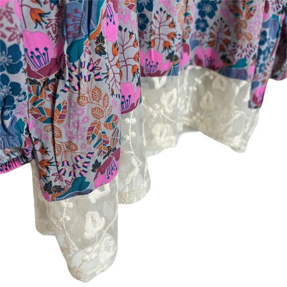 Matilda Jane Floral Print Lace Trim Boho Style Long Sleeve Blouse Size Large - Picture 4 of 9